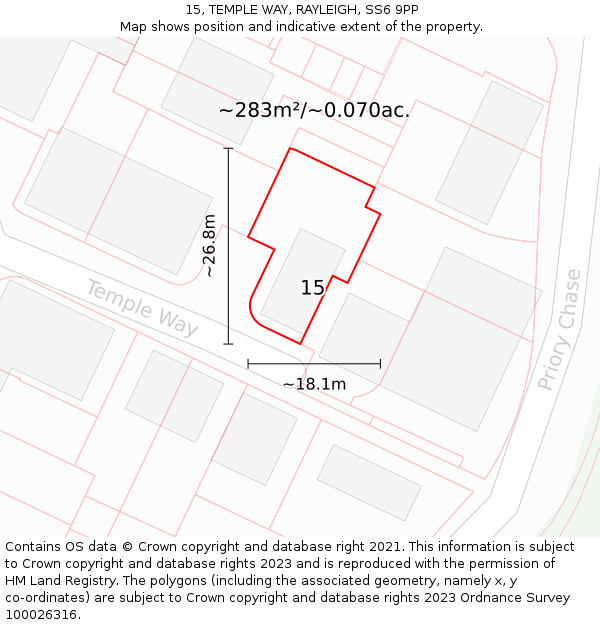 15, TEMPLE WAY, RAYLEIGH, SS6 9PP: Plot and title map
