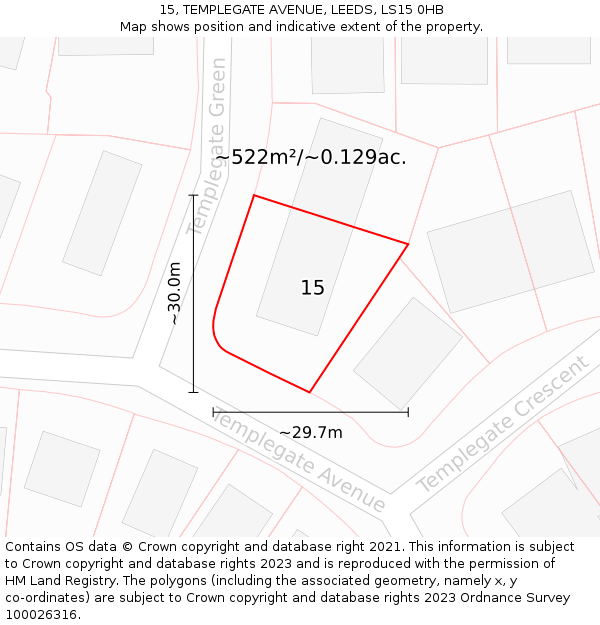 15, TEMPLEGATE AVENUE, LEEDS, LS15 0HB: Plot and title map