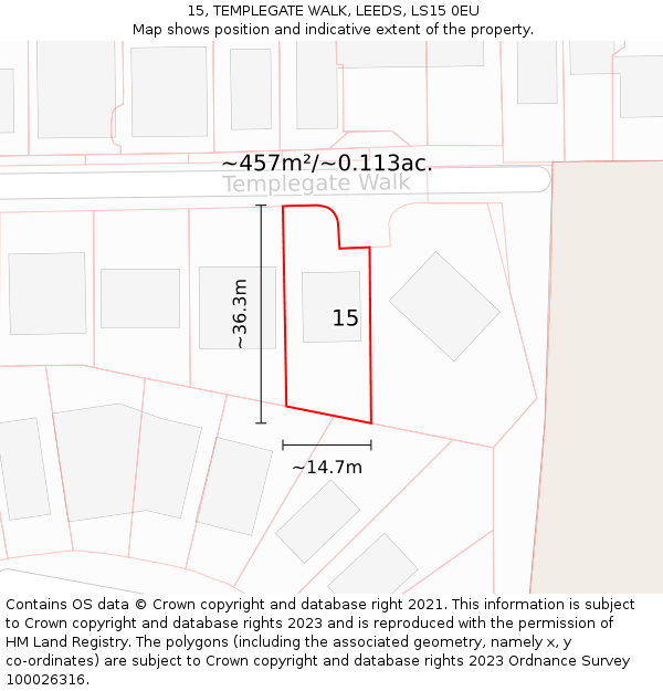 15, TEMPLEGATE WALK, LEEDS, LS15 0EU: Plot and title map