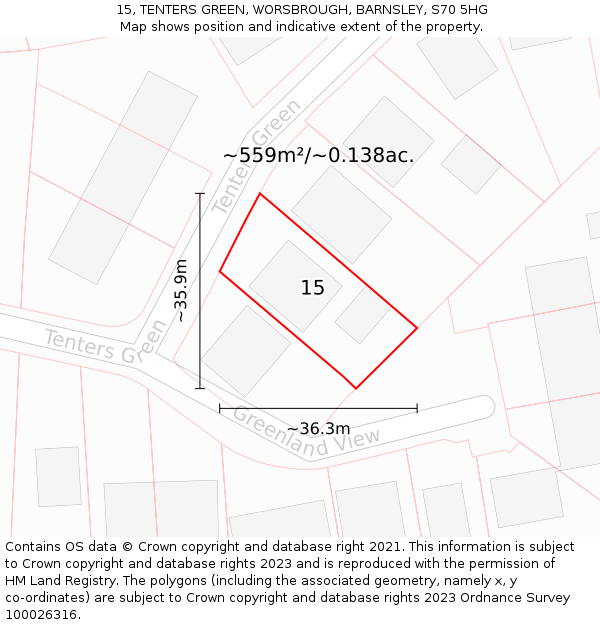 15, TENTERS GREEN, WORSBROUGH, BARNSLEY, S70 5HG: Plot and title map