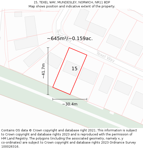 15, TEXEL WAY, MUNDESLEY, NORWICH, NR11 8DP: Plot and title map