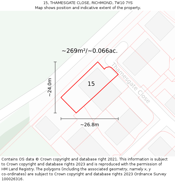 15, THAMESGATE CLOSE, RICHMOND, TW10 7YS: Plot and title map