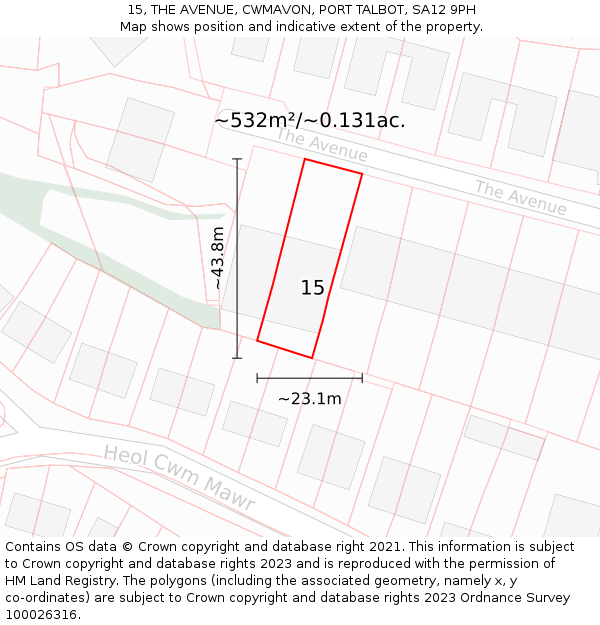 15, THE AVENUE, CWMAVON, PORT TALBOT, SA12 9PH: Plot and title map