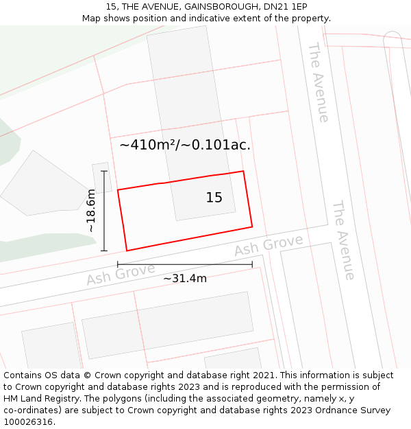 15, THE AVENUE, GAINSBOROUGH, DN21 1EP: Plot and title map