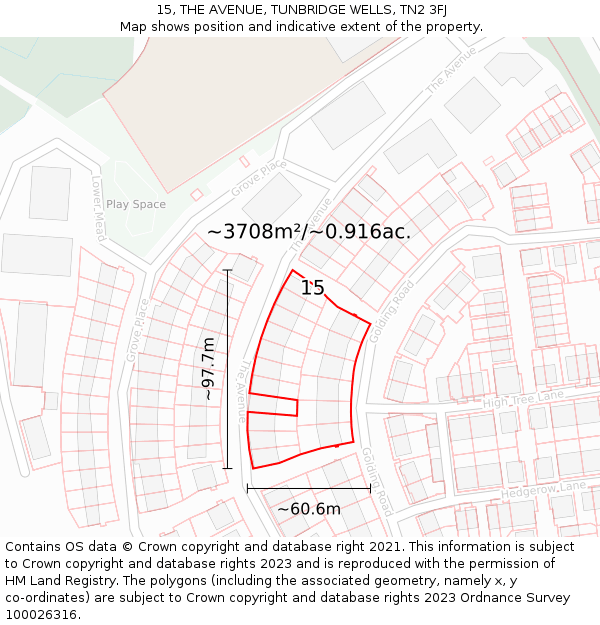 15, THE AVENUE, TUNBRIDGE WELLS, TN2 3FJ: Plot and title map