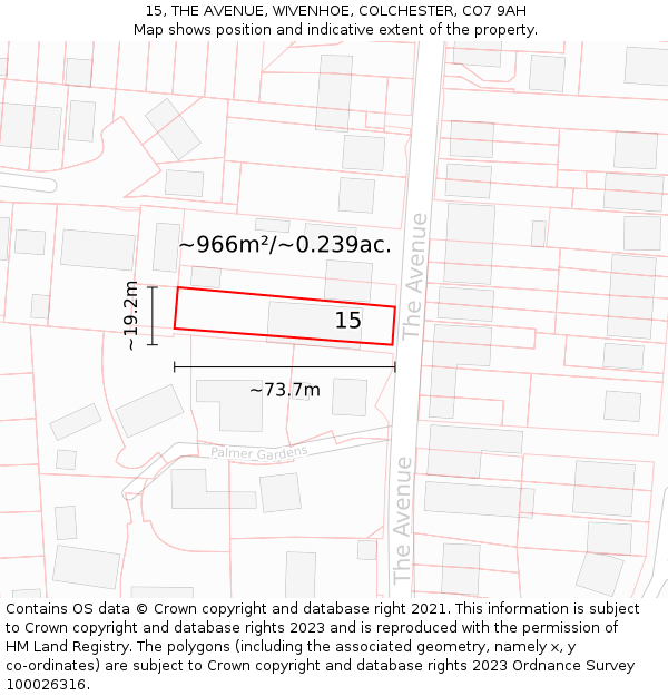 15, THE AVENUE, WIVENHOE, COLCHESTER, CO7 9AH: Plot and title map