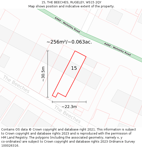 15, THE BEECHES, RUGELEY, WS15 2QY: Plot and title map