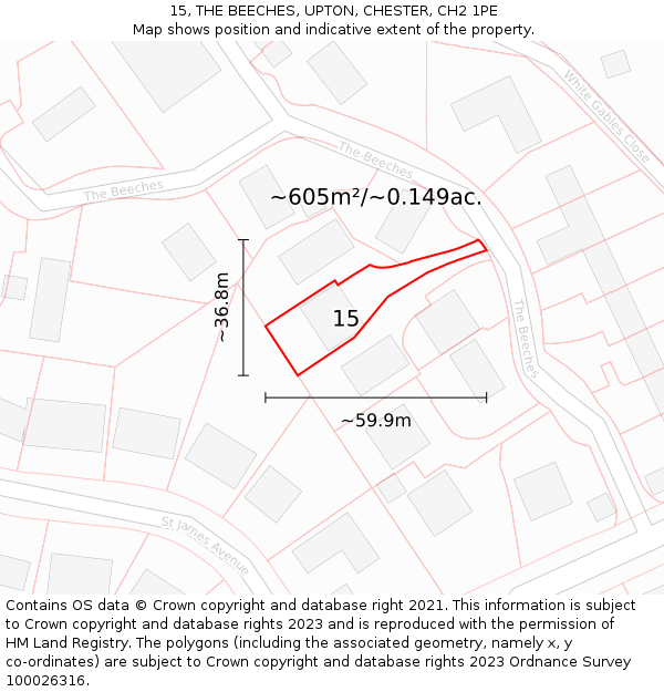 15, THE BEECHES, UPTON, CHESTER, CH2 1PE: Plot and title map