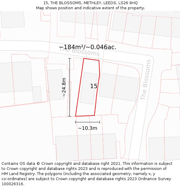 15, THE BLOSSOMS, METHLEY, LEEDS, LS26 9HQ: Plot and title map
