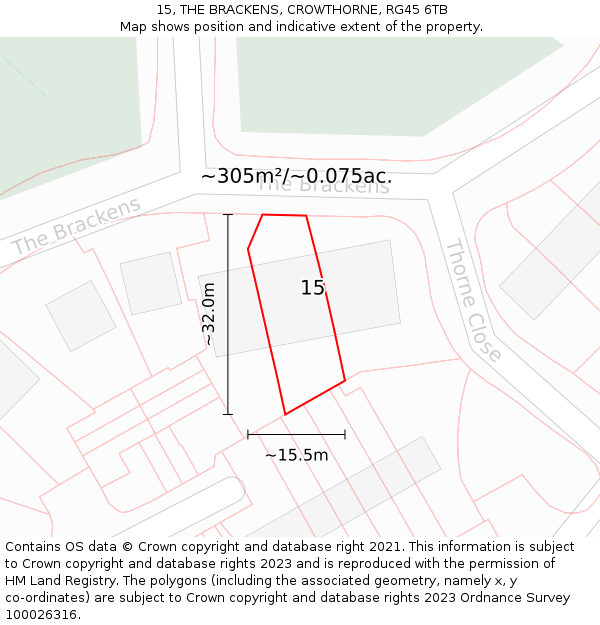 15, THE BRACKENS, CROWTHORNE, RG45 6TB: Plot and title map