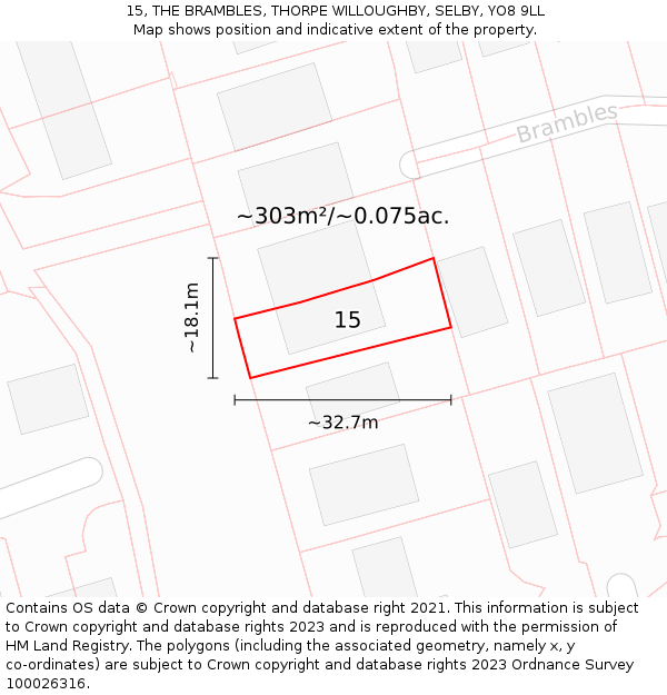 15, THE BRAMBLES, THORPE WILLOUGHBY, SELBY, YO8 9LL: Plot and title map