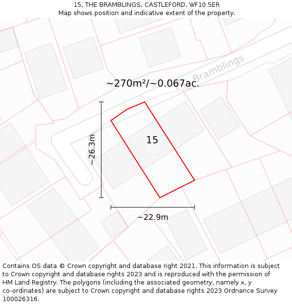 15, THE BRAMBLINGS, CASTLEFORD, WF10 5ER: Plot and title map
