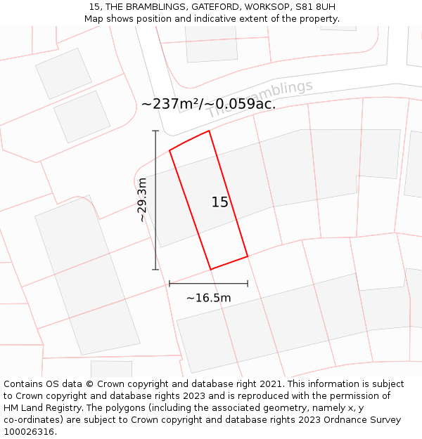 15, THE BRAMBLINGS, GATEFORD, WORKSOP, S81 8UH: Plot and title map