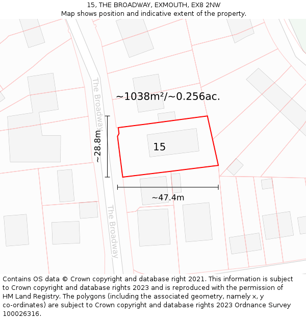 15, THE BROADWAY, EXMOUTH, EX8 2NW: Plot and title map