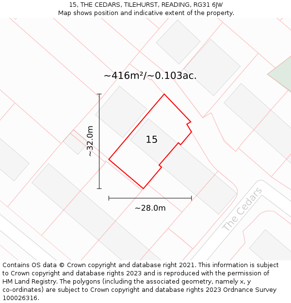15, THE CEDARS, TILEHURST, READING, RG31 6JW: Plot and title map