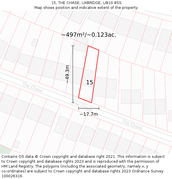15, THE CHASE, UXBRIDGE, UB10 8SS: Plot and title map