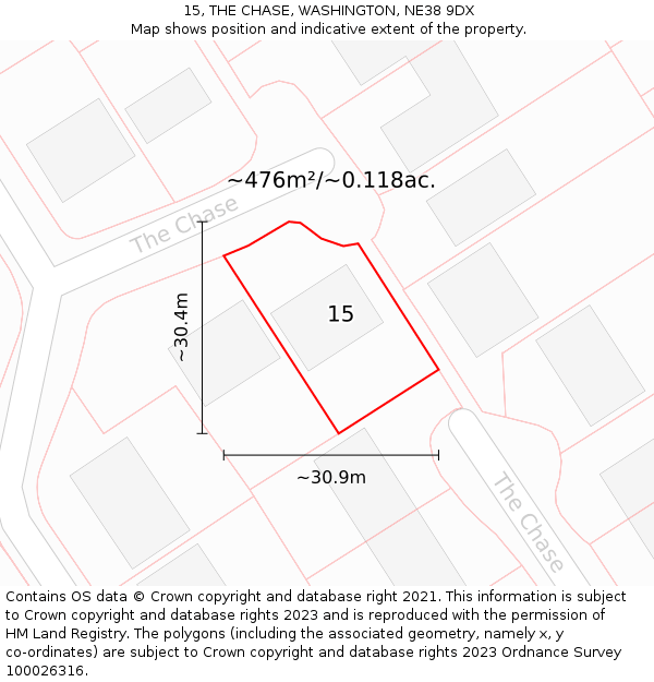 15, THE CHASE, WASHINGTON, NE38 9DX: Plot and title map