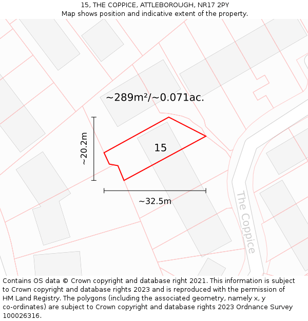 15, THE COPPICE, ATTLEBOROUGH, NR17 2PY: Plot and title map
