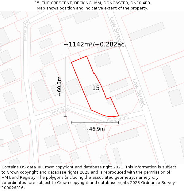 15, THE CRESCENT, BECKINGHAM, DONCASTER, DN10 4PR: Plot and title map