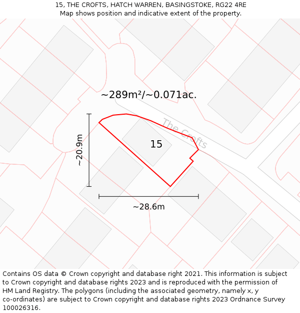 15, THE CROFTS, HATCH WARREN, BASINGSTOKE, RG22 4RE: Plot and title map