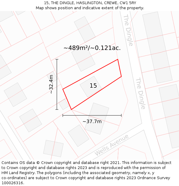 15, THE DINGLE, HASLINGTON, CREWE, CW1 5RY: Plot and title map