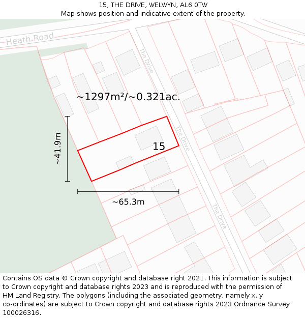 15, THE DRIVE, WELWYN, AL6 0TW: Plot and title map