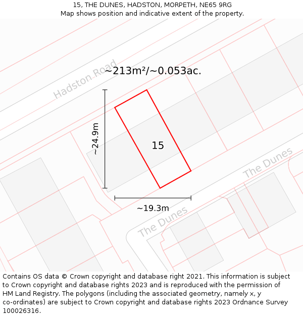 15, THE DUNES, HADSTON, MORPETH, NE65 9RG: Plot and title map