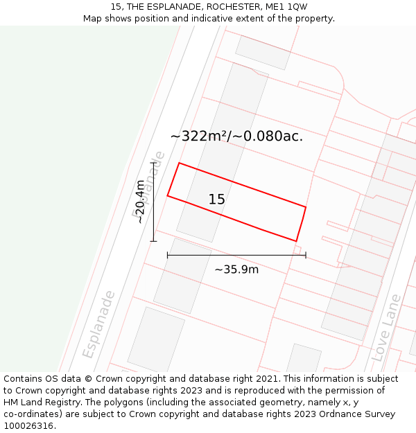 15, THE ESPLANADE, ROCHESTER, ME1 1QW: Plot and title map