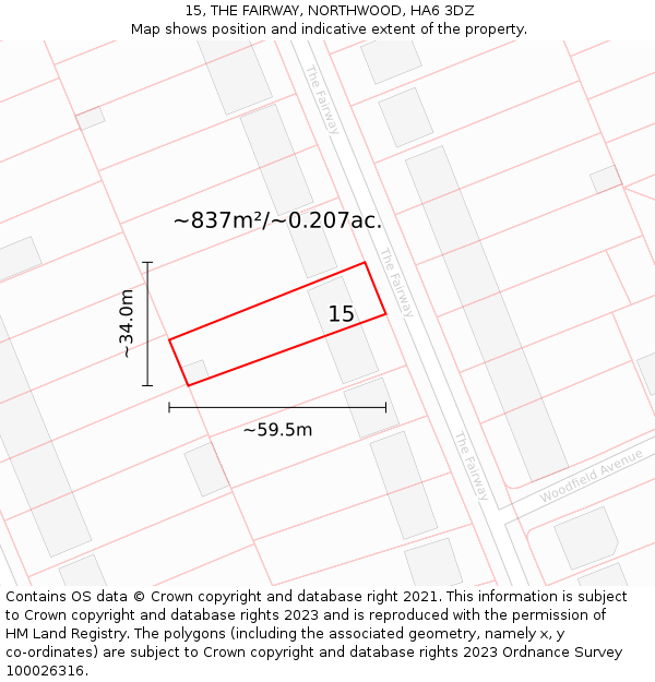 15, THE FAIRWAY, NORTHWOOD, HA6 3DZ: Plot and title map