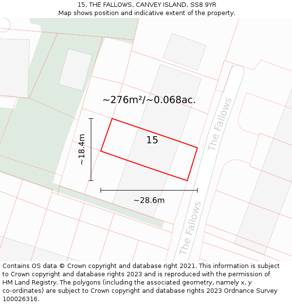 15, THE FALLOWS, CANVEY ISLAND, SS8 9YR: Plot and title map