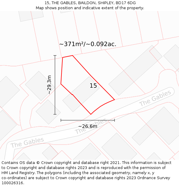 15, THE GABLES, BAILDON, SHIPLEY, BD17 6DG: Plot and title map