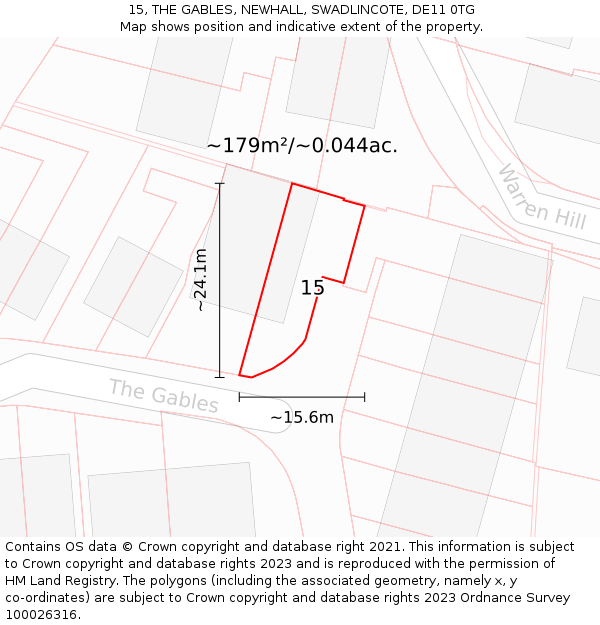 15, THE GABLES, NEWHALL, SWADLINCOTE, DE11 0TG: Plot and title map