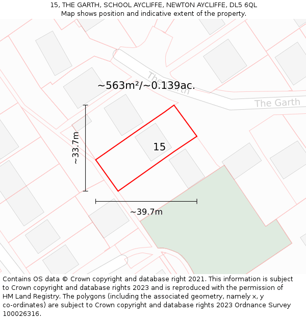 15, THE GARTH, SCHOOL AYCLIFFE, NEWTON AYCLIFFE, DL5 6QL: Plot and title map