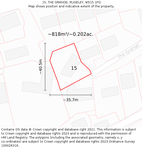 15, THE GRANGE, RUGELEY, WS15 1PG: Plot and title map