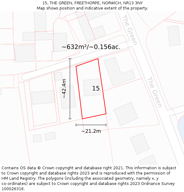 15, THE GREEN, FREETHORPE, NORWICH, NR13 3NY: Plot and title map