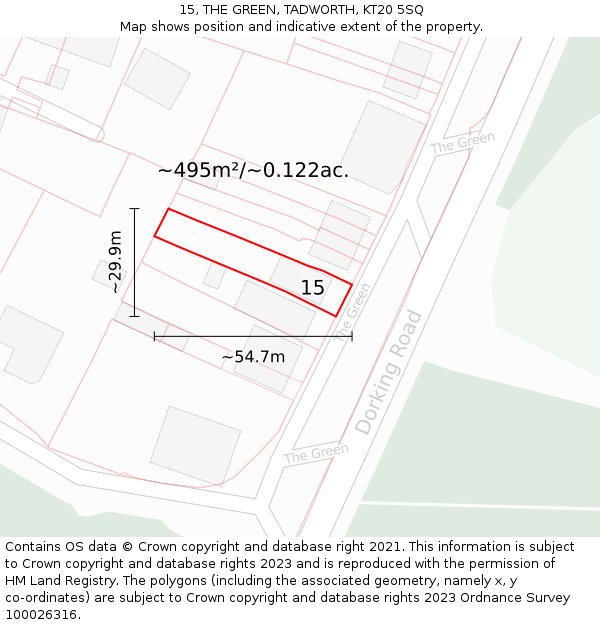 15, THE GREEN, TADWORTH, KT20 5SQ: Plot and title map