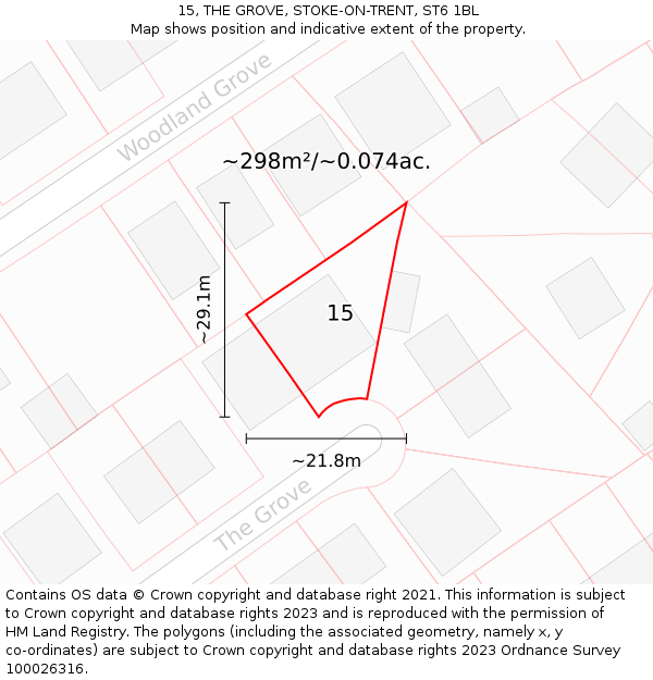 15, THE GROVE, STOKE-ON-TRENT, ST6 1BL: Plot and title map