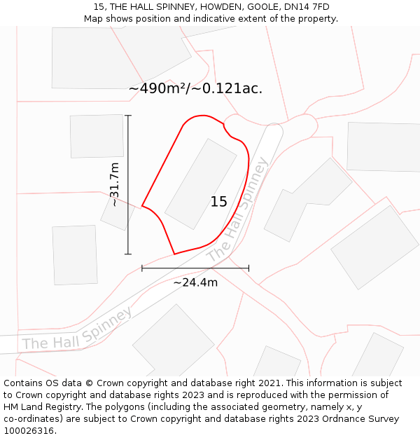 15, THE HALL SPINNEY, HOWDEN, GOOLE, DN14 7FD: Plot and title map