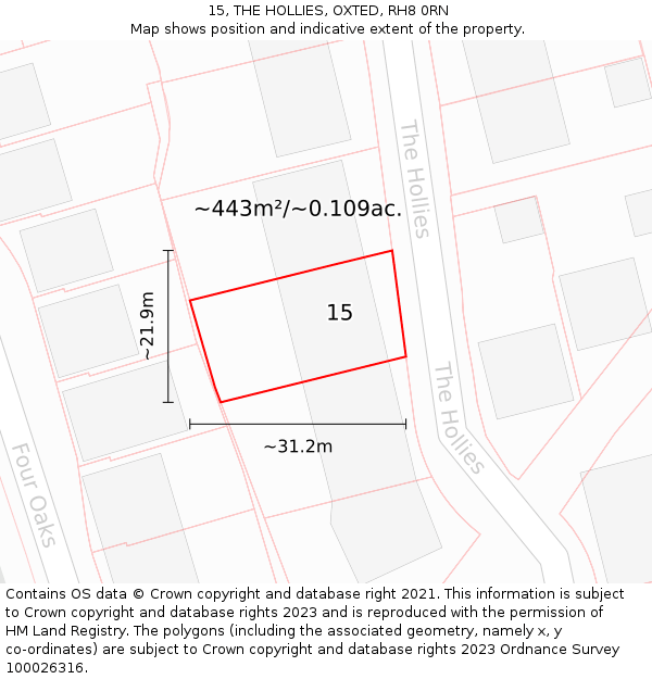 15, THE HOLLIES, OXTED, RH8 0RN: Plot and title map
