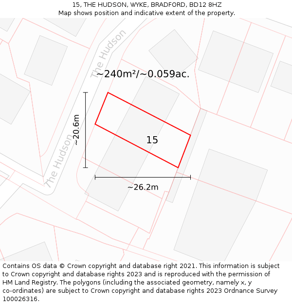 15, THE HUDSON, WYKE, BRADFORD, BD12 8HZ: Plot and title map