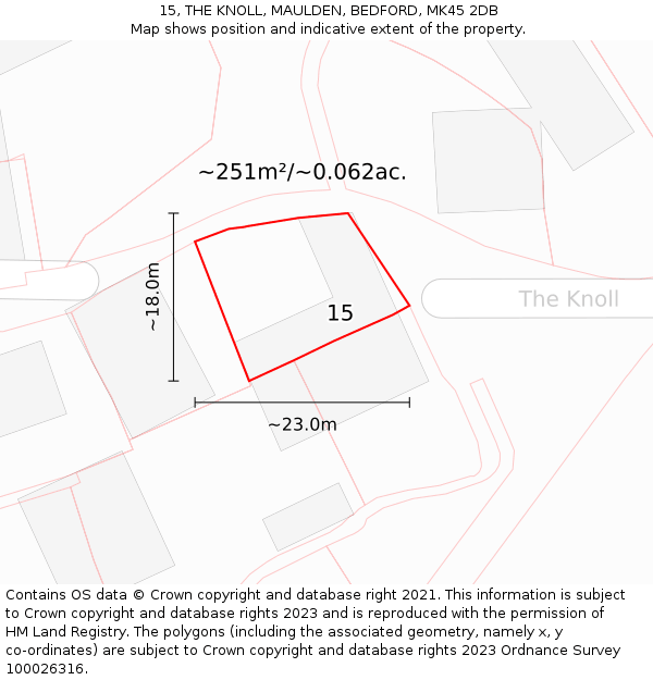 15, THE KNOLL, MAULDEN, BEDFORD, MK45 2DB: Plot and title map
