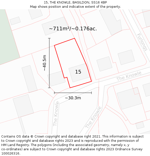 15, THE KNOWLE, BASILDON, SS16 4BP: Plot and title map
