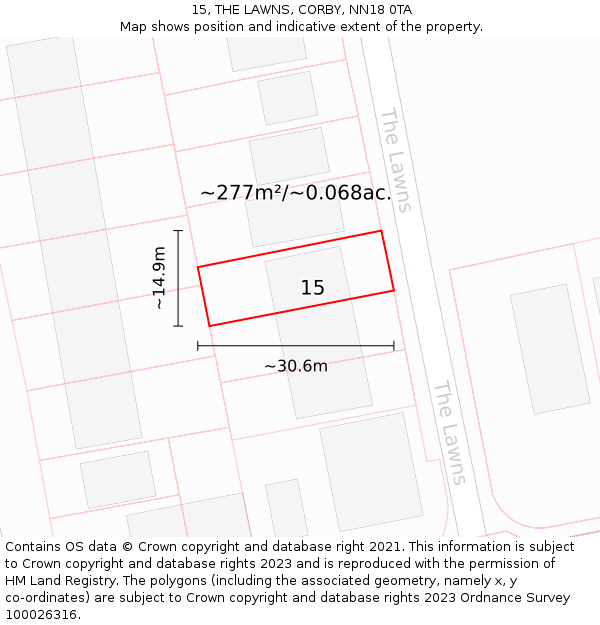 15, THE LAWNS, CORBY, NN18 0TA: Plot and title map