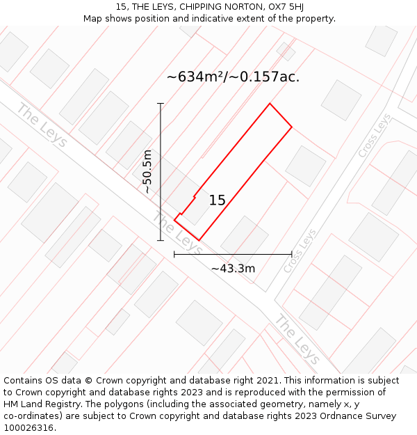 15, THE LEYS, CHIPPING NORTON, OX7 5HJ: Plot and title map