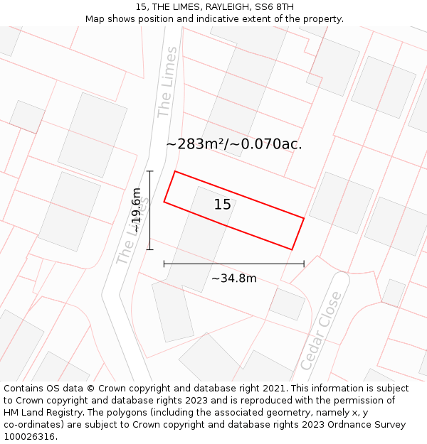 15, THE LIMES, RAYLEIGH, SS6 8TH: Plot and title map
