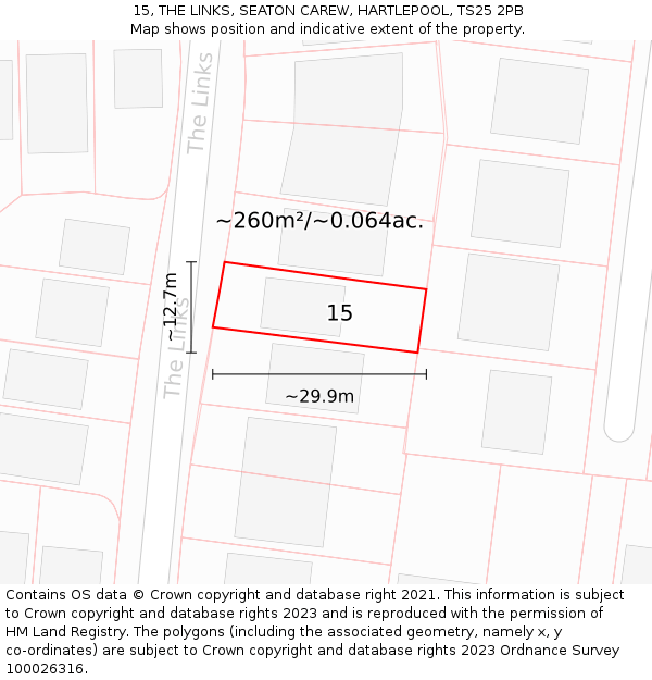 15, THE LINKS, SEATON CAREW, HARTLEPOOL, TS25 2PB: Plot and title map