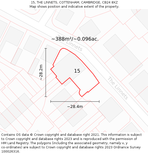15, THE LINNETS, COTTENHAM, CAMBRIDGE, CB24 8XZ: Plot and title map