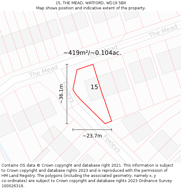 15, THE MEAD, WATFORD, WD19 5BX: Plot and title map
