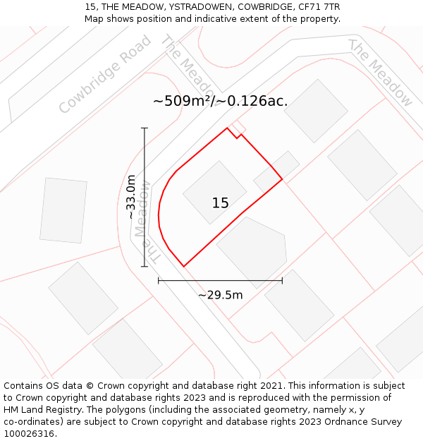 15, THE MEADOW, YSTRADOWEN, COWBRIDGE, CF71 7TR: Plot and title map