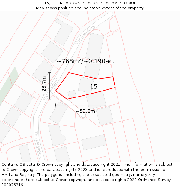 15, THE MEADOWS, SEATON, SEAHAM, SR7 0QB: Plot and title map